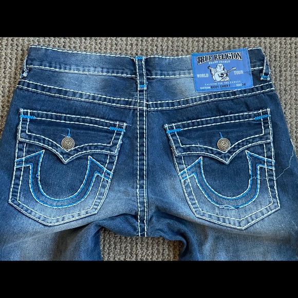 True Religion Ricky Super T Men’s Jeans Blue Patch Thick Stitch Size 38x34 - Picture 8 of 14